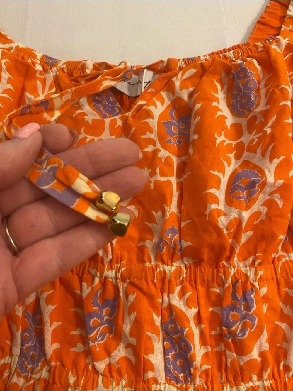 Petal & Pup Orange Printed Square-Neck Puff-Sleeve Carmen Mini Dress New size 8